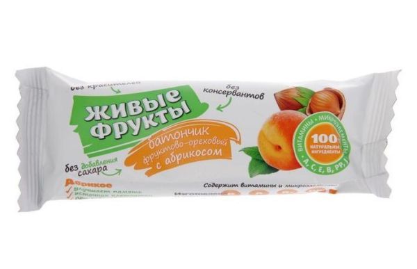 Фруктово-ореховый батончик Живые фрукты с абрикосом 35 г фотография
