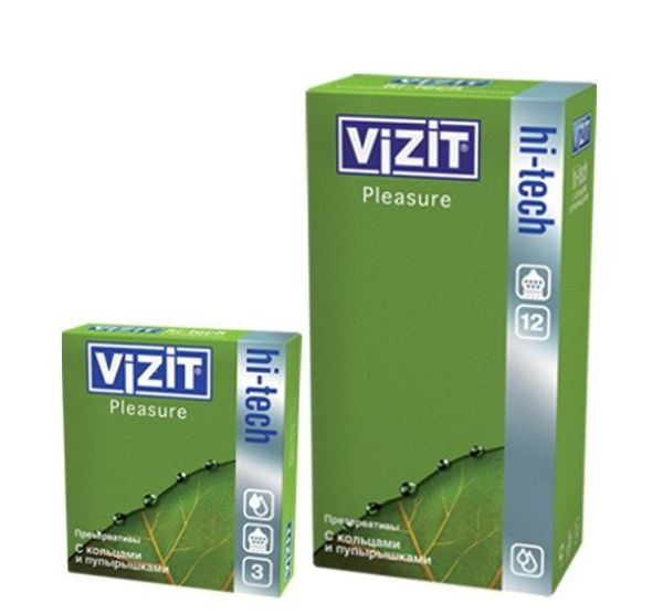 Презервативы VIZIT HI-TECH Pleasure с кольцами и пупырышками, контурные анатомической формы 12 шт фотография